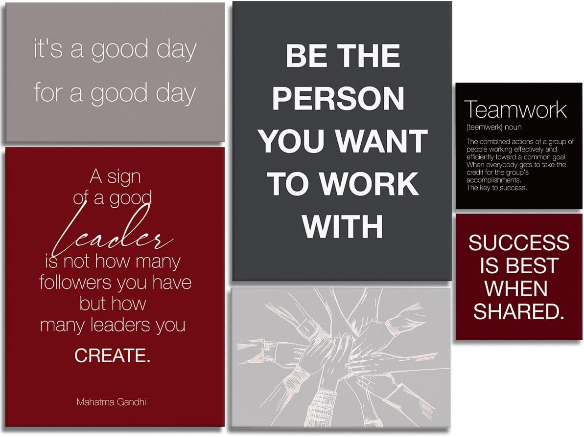 YEOION Motivational Teamwork Office Wall Decor Set of 6 Canvas
