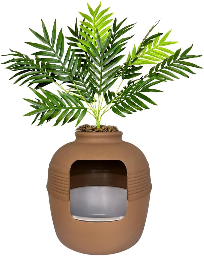 Hidden Cat Litter Box Enclosure with Stylish Planter Design