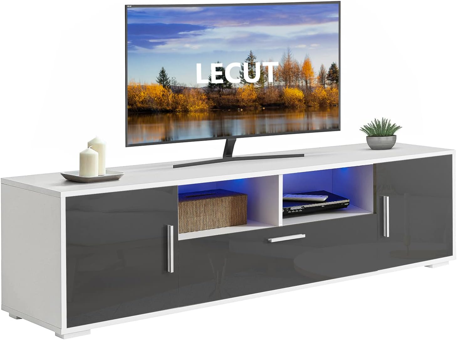 Modern 65 LED TV Stand with Storage - Sleek Grey Finish