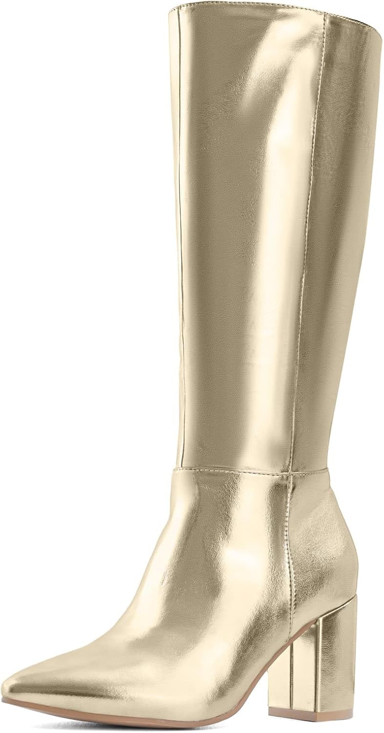 Shoe'N Tale Mid Calf Boots for Women Wide Calf Chunky Heel