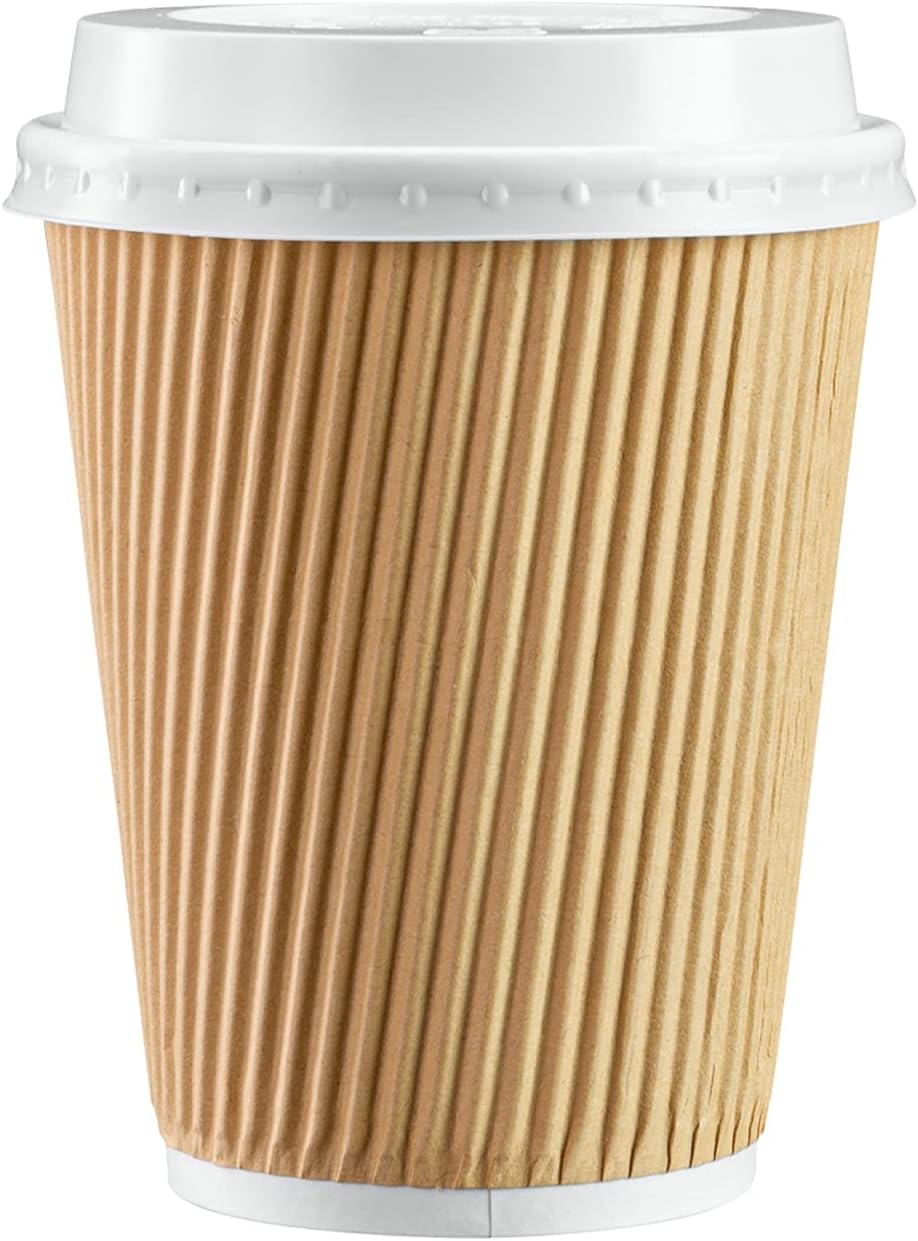 50 Sets Insulated Kraft Ripple Hot Cups - Stay Cozy On-the-Go