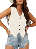 Dokotoo Womens Vest Dressy Casual V-Neck Button-Down Lined