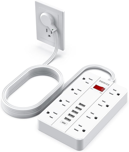 SMNICE Surge Protector: 10Ft Cord, 8 Outlets, 6 USB, Wall Mount