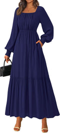 KIRUNDO Casual Fall Maxi Dress Smocked Empire Waist - Flowy Style