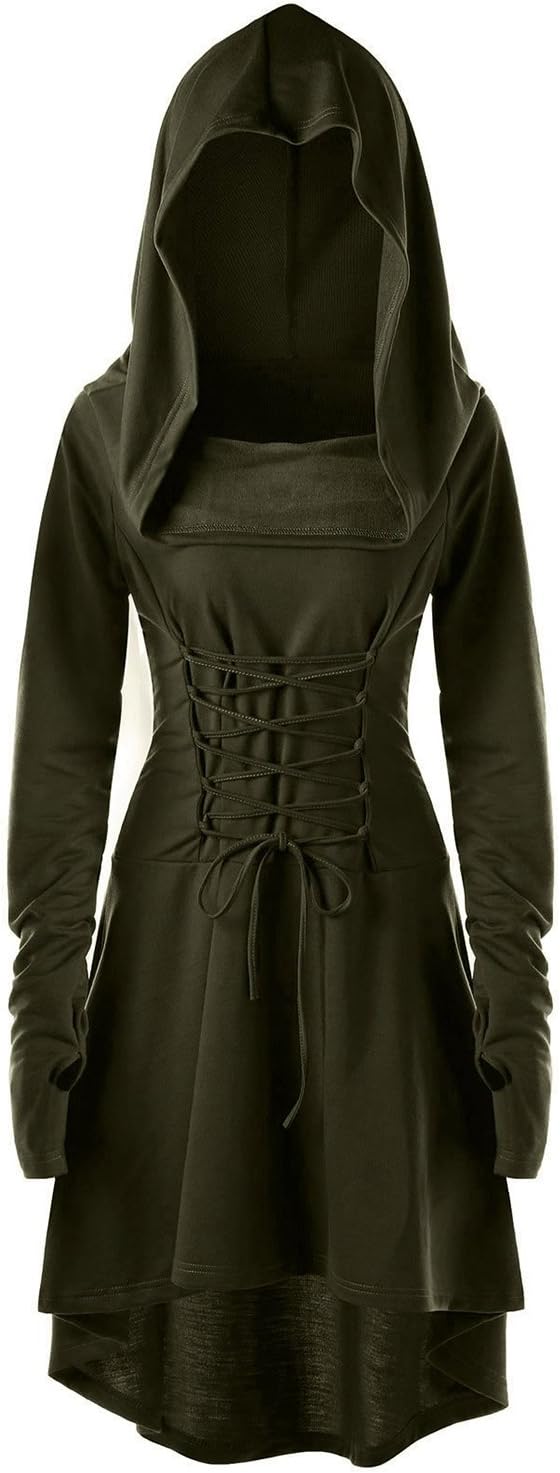 Womens Renaissance Costumes Hooded Robe Lace Up Vintage Dress