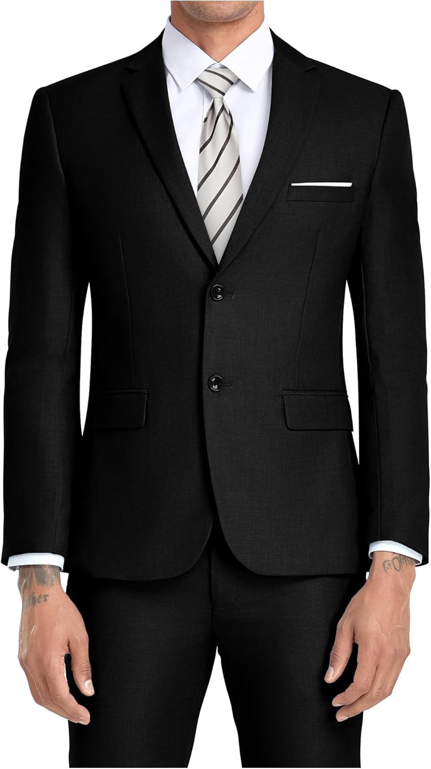 JPF Men's 2 Piece Slim Fit Suit Set with Tie for Any Occasion