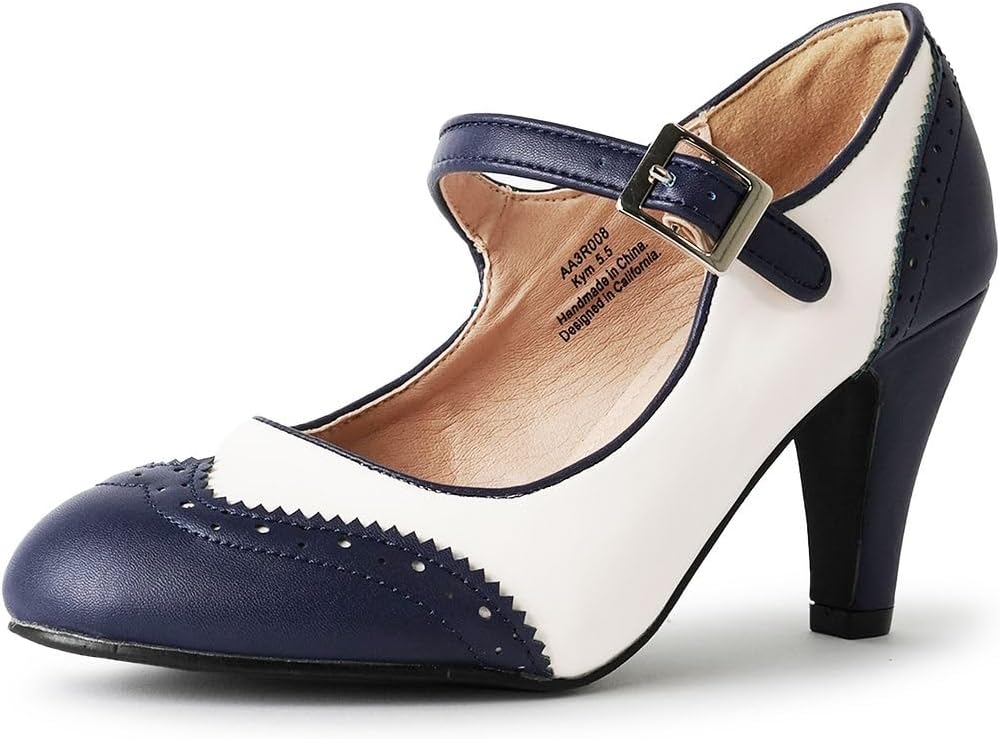 J. Adams Mary Jane Oxford Pumps - Retro Low Kitten Heels