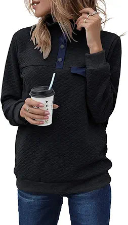 Stylish Women's Long Sleeve V Neck Quilted Pullover Sweatshirt