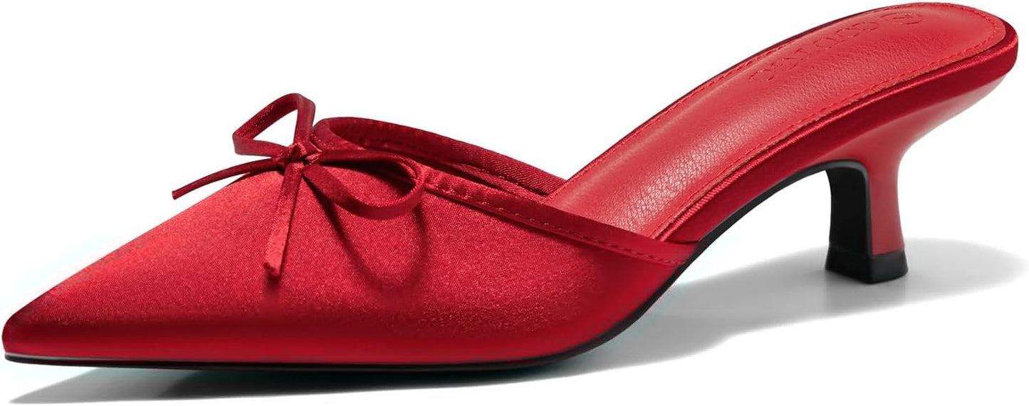 Coutgo Womens Kitten Heels Mules with Bow for Elegant Style