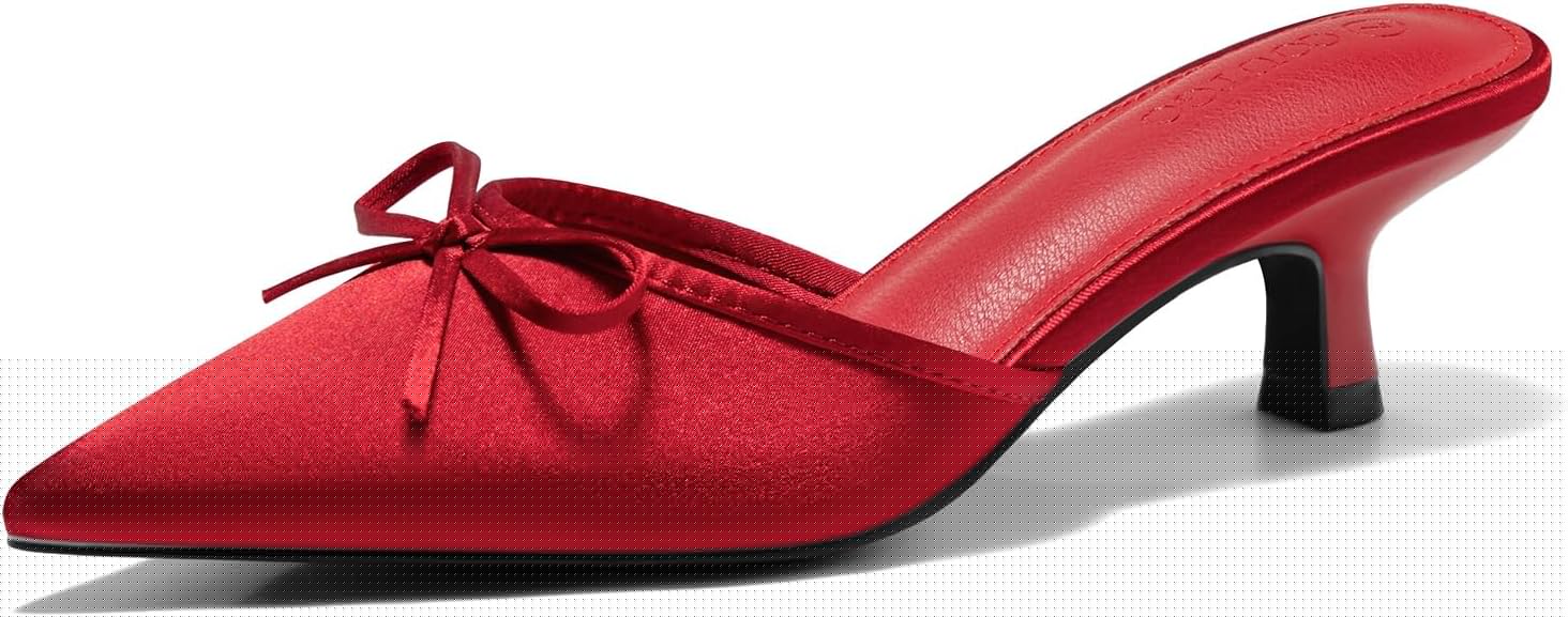 Coutgo Womens Kitten Heels Mules with Bow for Elegant Style