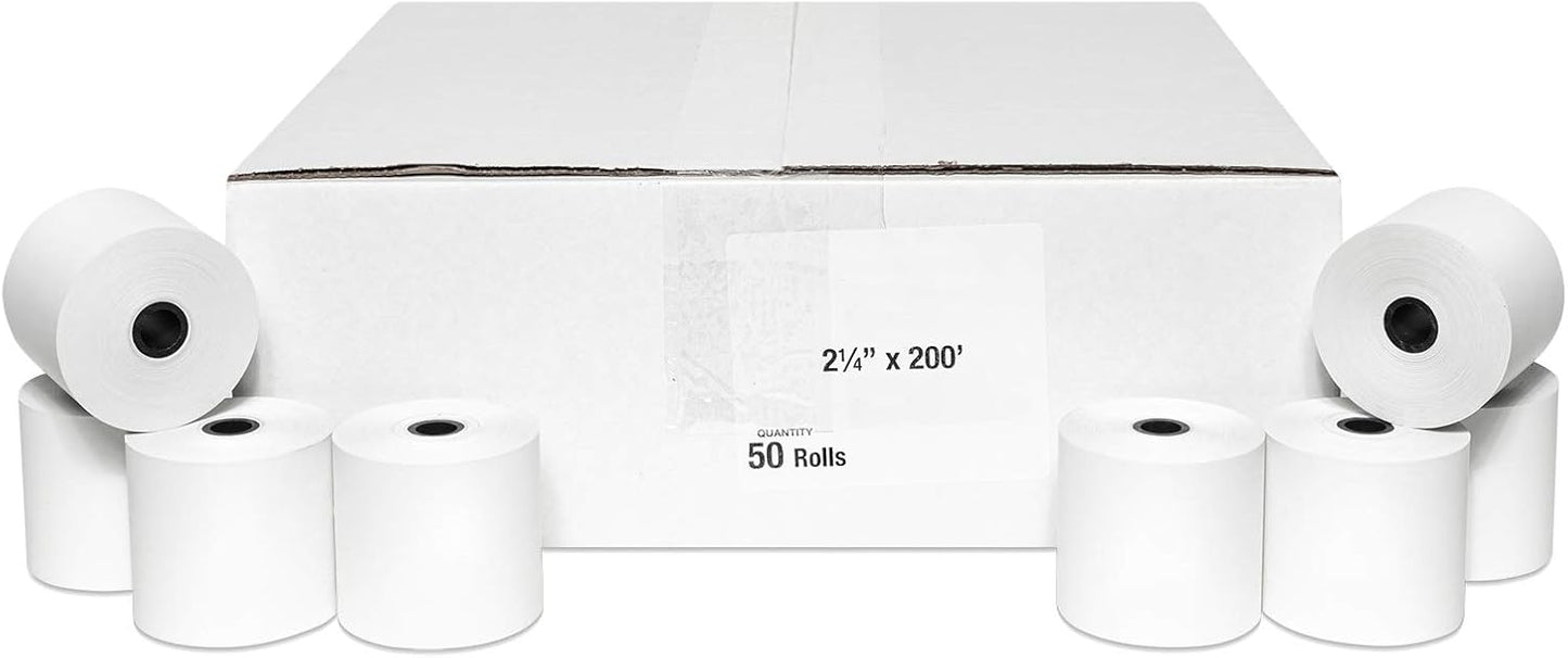 50 Rolls of 2 1/4 x 200 Thermal Paper for Various Printers