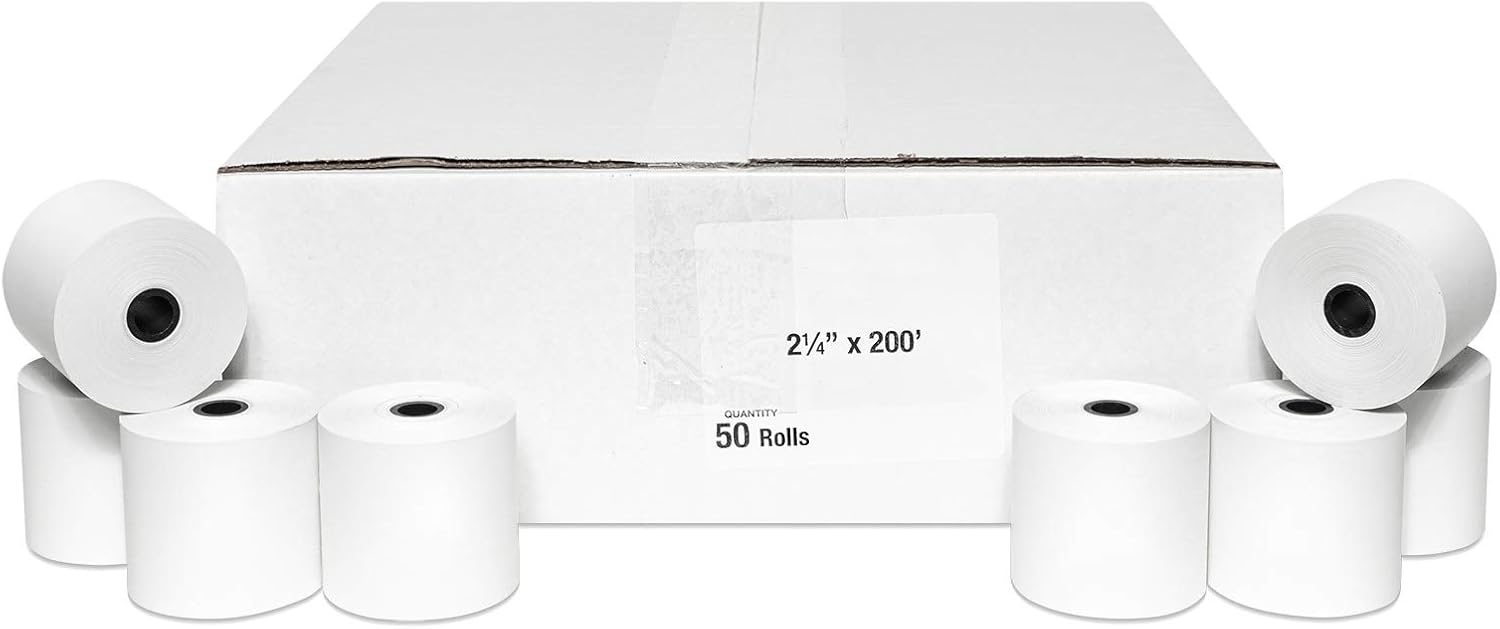 50 Rolls of 2 1/4 x 200 Thermal Paper for Various Printers