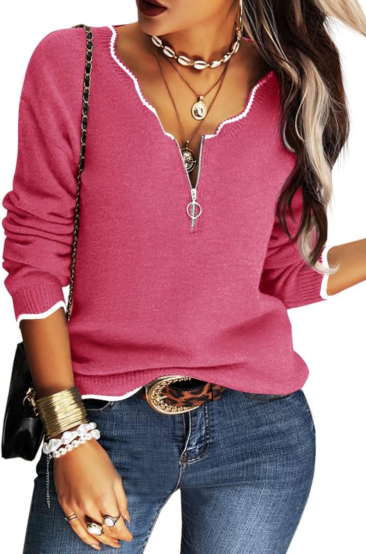 Stylish Women's V Neck Long Sleeve Sweater for Casual Wear
