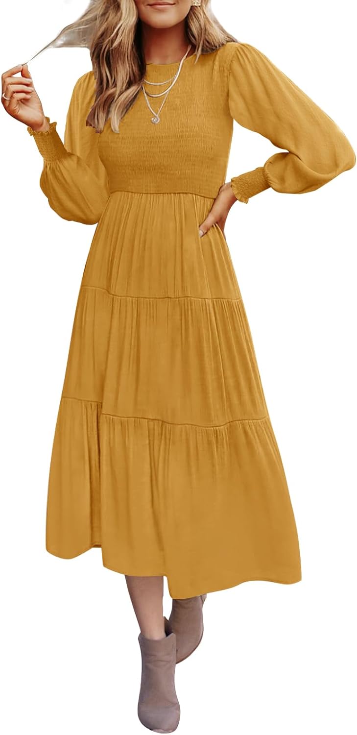ZESICA Women's Casual Long Sleeve Midi Dress for Every Occasion