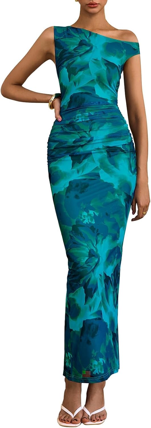 Floral One Shoulder Maxi Dress for Women 2025 Wedding Guest