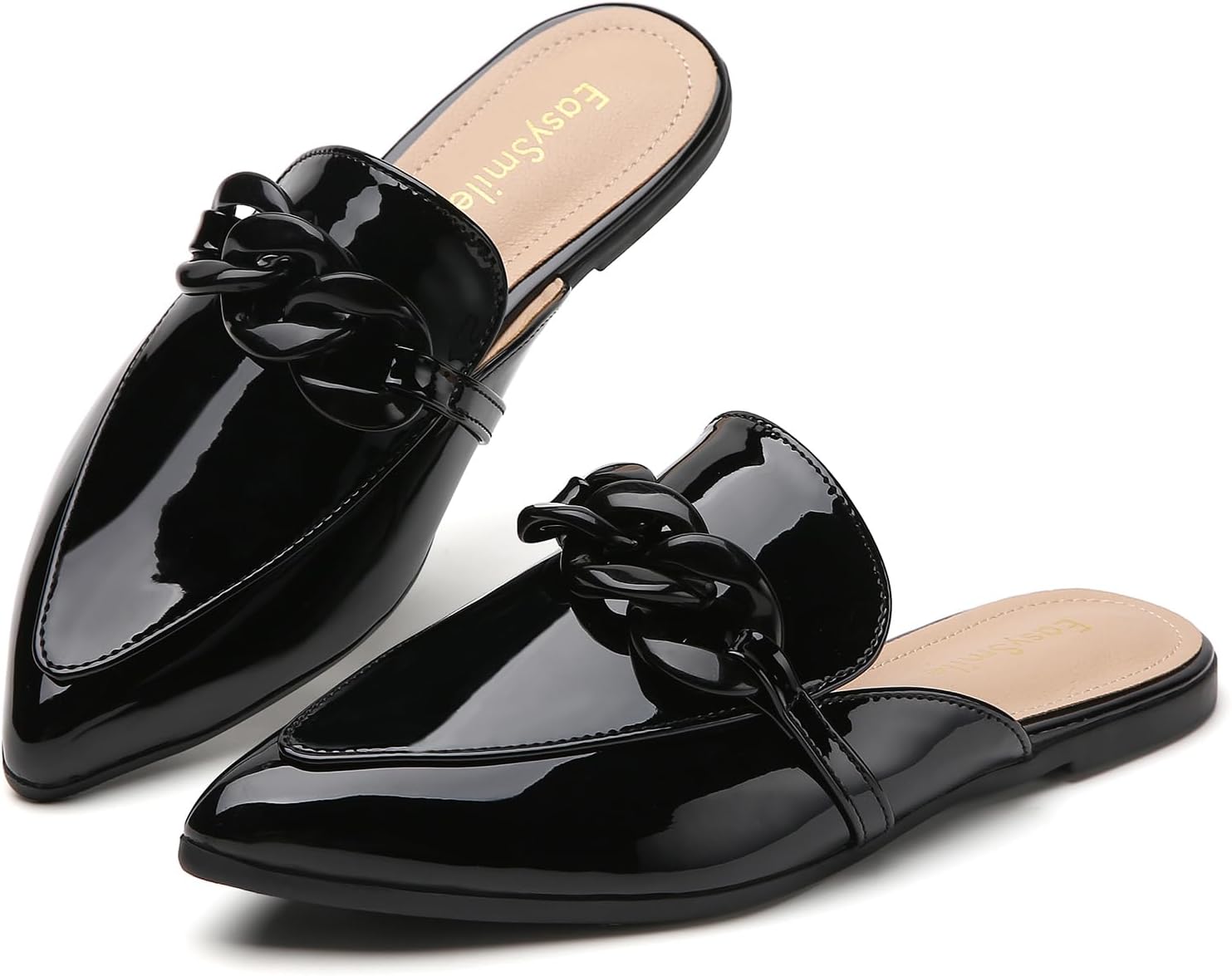 Metal Chain Decor Flat Mules for Women - Stylish Slip On Loafers