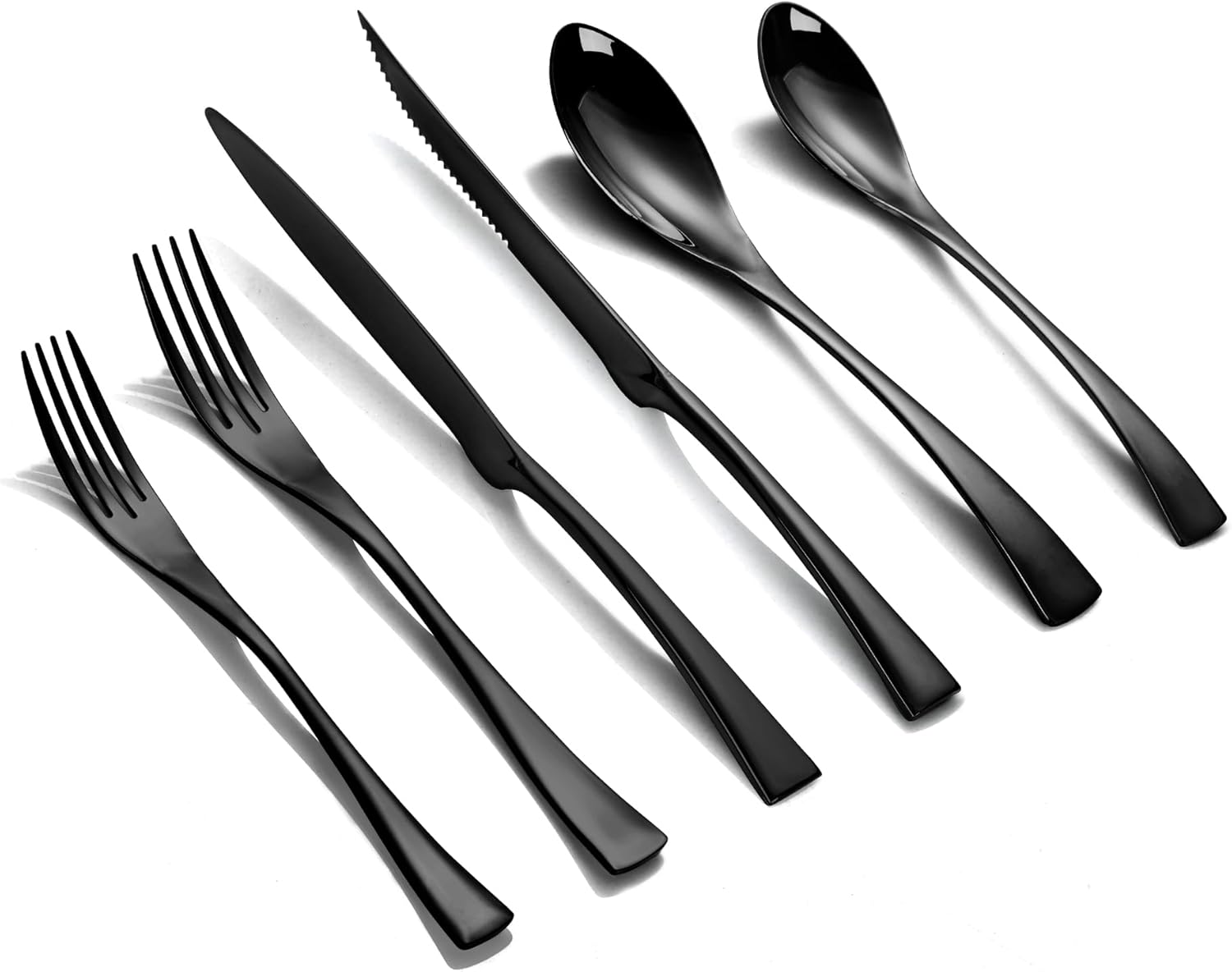 24-Piece Black Silverware Set with Steak Knives for 4