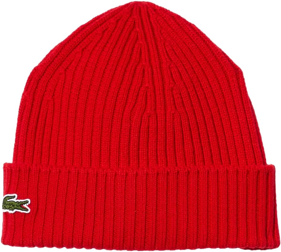 Lacoste Mens Rib Knit Brushed Wool Beanie for Ultimate Warmth