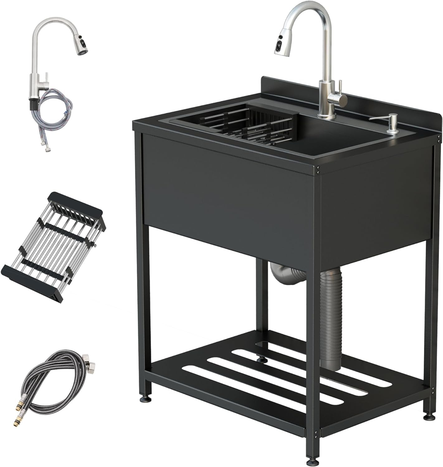 Stainless Steel Utility Sink with Hot and Cold Water Faucet