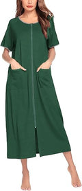 Ekouaer Women Robe Zipper Front Short Sleeve Full Length (Style J18Q)