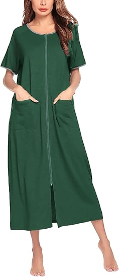 Ekouaer Women Robes Zipper Front Short Sleeve Full Length Housecoat