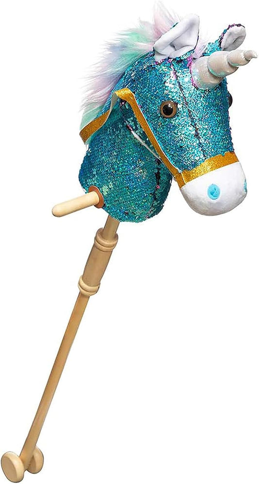 HollyHOME Sequin Unicorn Stick Horse for Kids' Imaginative Play