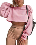 Artfish Women's Crewneck Long Sleeve Crop Top - Comfortable Casual fit