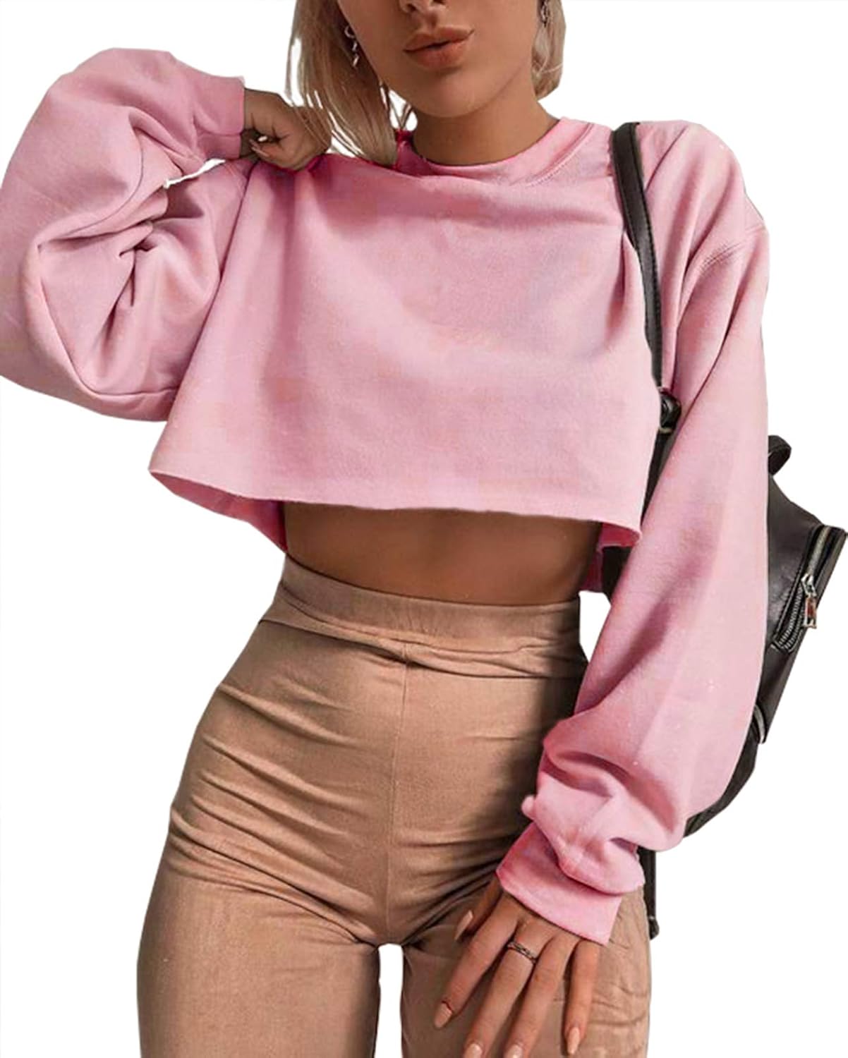 Artfish Women's Crewneck Long Sleeve Crop Tops for Casual Style