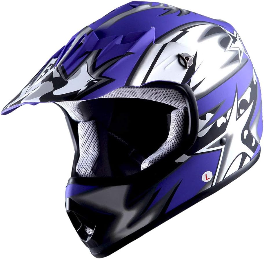 WOW Youth Kids Motocross BMX MX ATV Dirt Bike Helmet Star Matt Blue