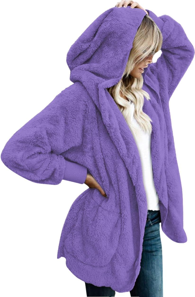 CHICGAL Womens Fuzzy Jacket Hooded Cardigan for Cozy Style
