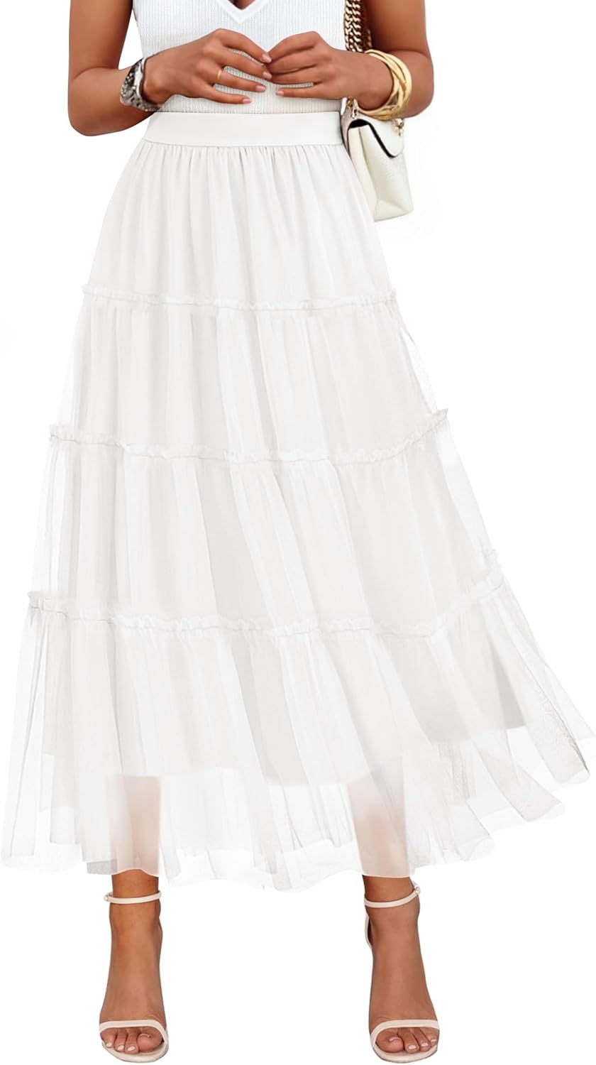 ZESICA Women's Tulle Maxi Skirt for Elegant Fall Fashion