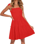 ZESICA Women's 2025 Spaghetti Strap Ruffle A Line Mini Dress