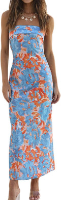 Realtix Satin Silk Backless Tube Tops Maxi Dress - Elegant Strapless