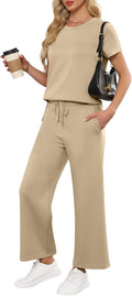 Women 2 Piece Lounge Set Short Sleeve Wide Leg - Loose Fit Travel