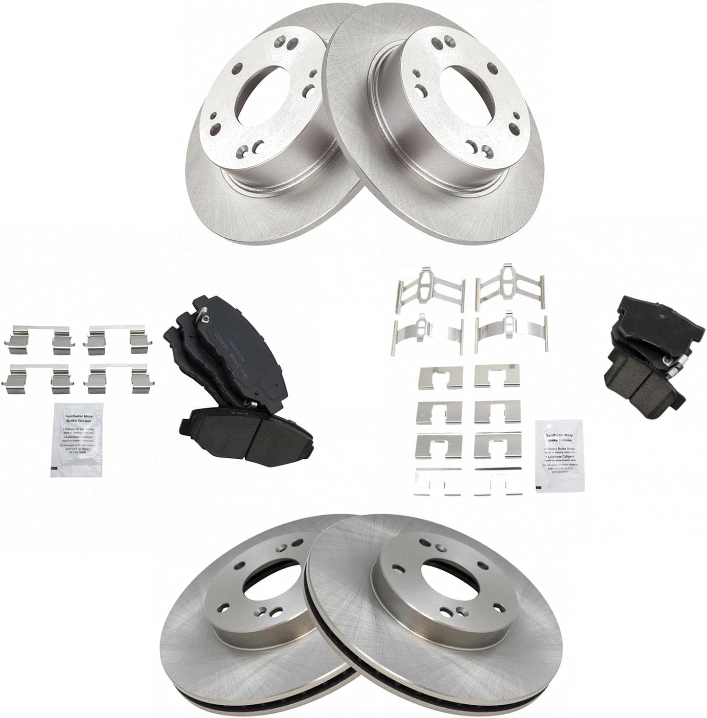 TRQ Front and Rear Brake Pad & Rotor Kit for Honda Accord