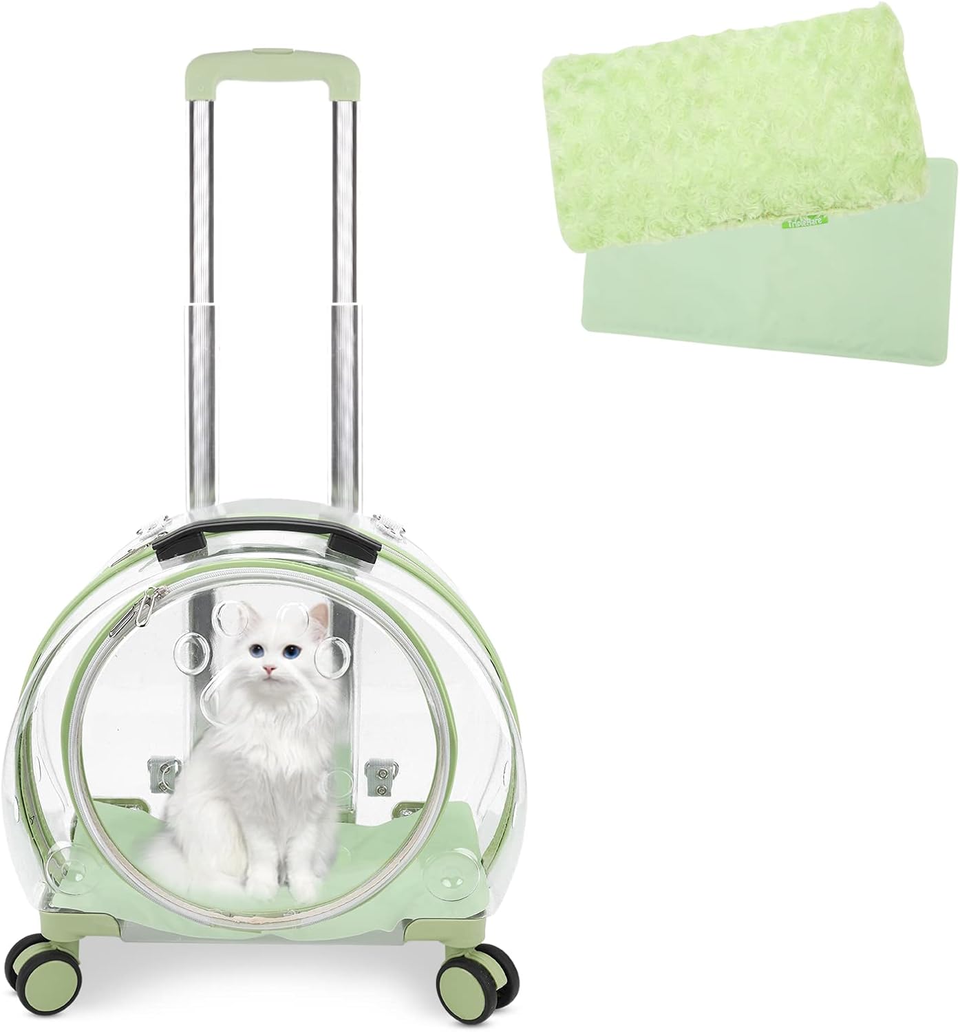 Transparent Breathable Hard Cat Carrier with Rolling Wheels