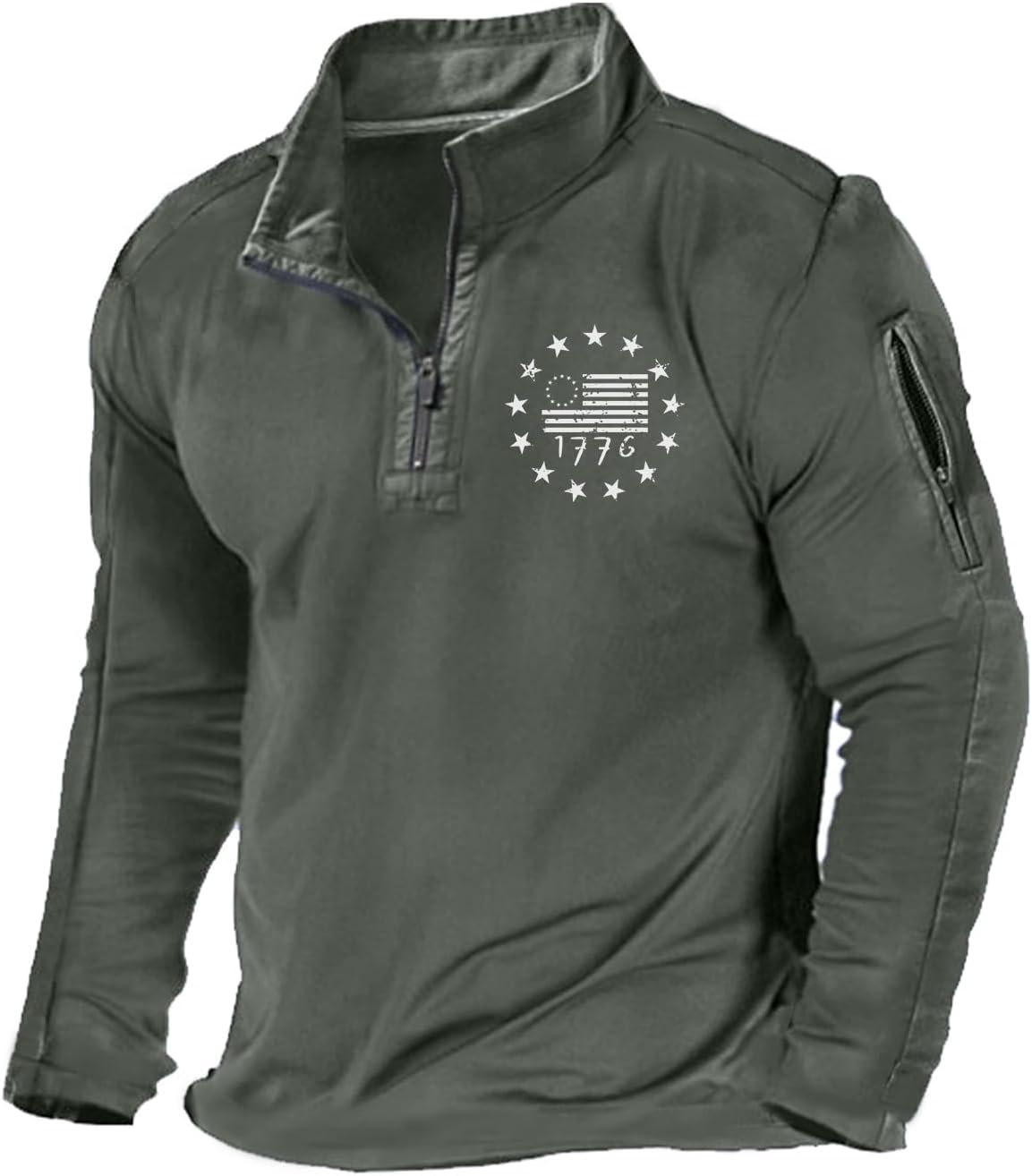 H HYFOL Men's USA Flag Graphic Pocket Pullover Sweatshirt