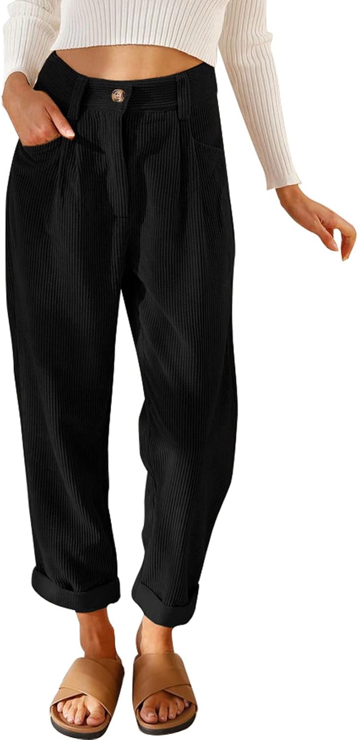 Acelitt Womens Elastic Waist Straight Leg Corduroy Pants Review
