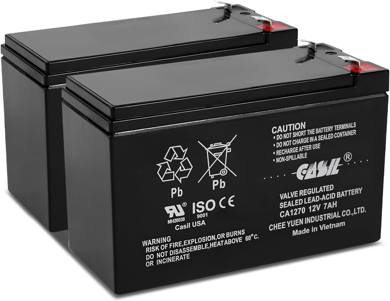 Casil CA1270 12V 7AH Battery for Fire Alarm Systems, 2 Pack