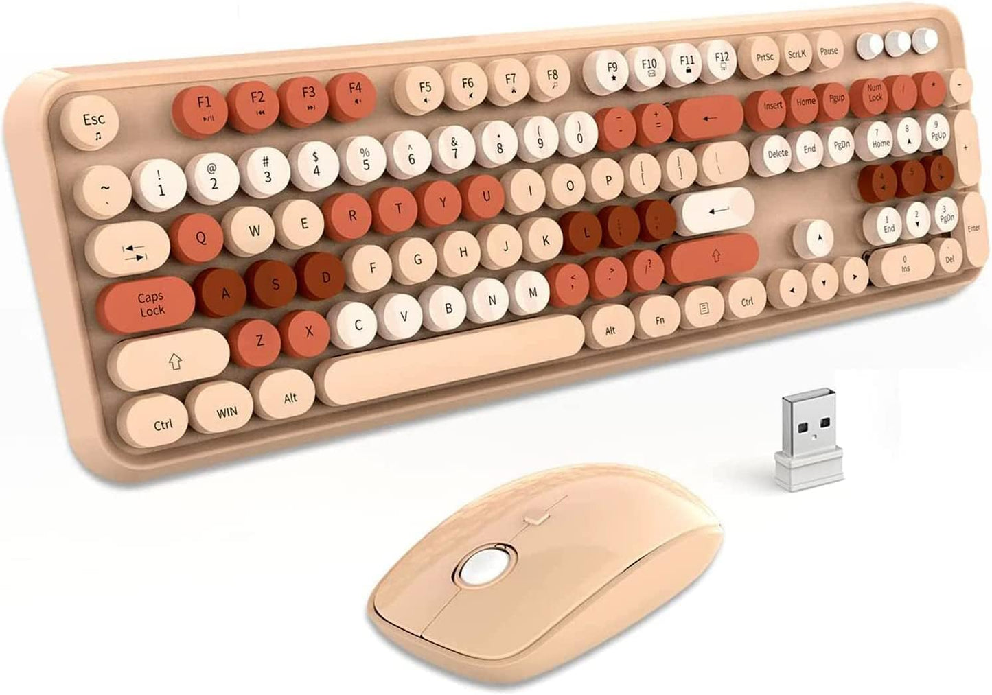 Wireless Keyboard Mouse Combo with Retro Round Keys for PC