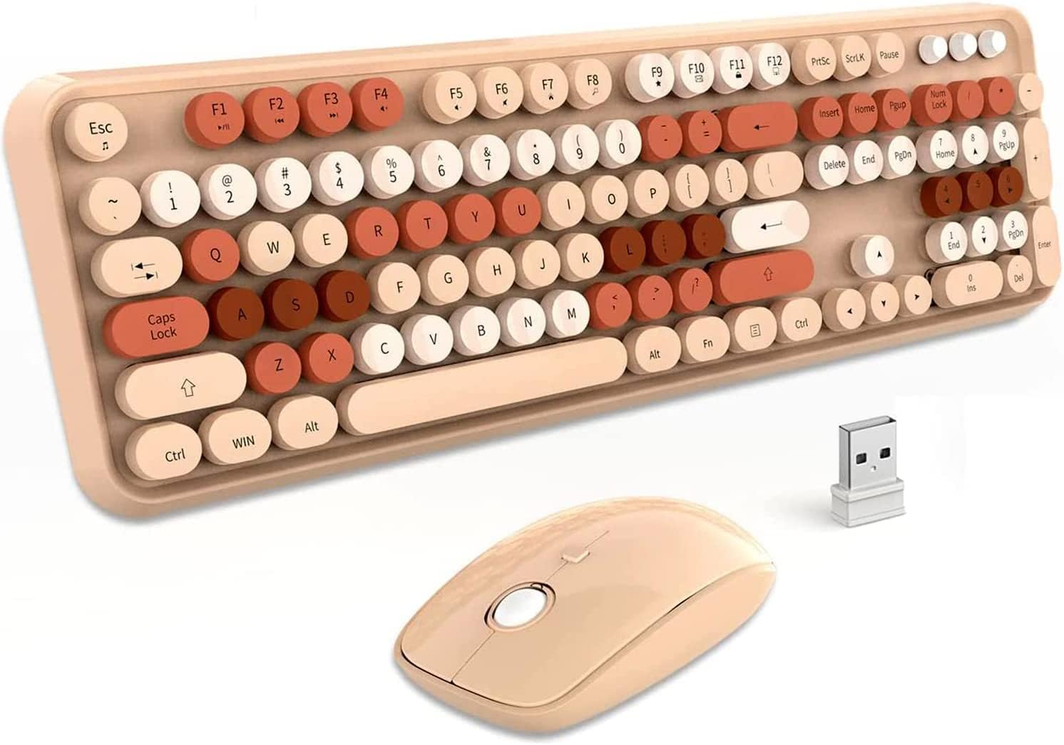 Wireless Keyboard Mouse Combo with Retro Round Keys for PC