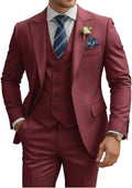 Mens Burgundy Slim Fit 3 Piece Double Breasted Suit for Men - Formal