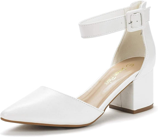 DREAM PAIRS ANNEE Pointed Toe Low Chunky Heels for Style