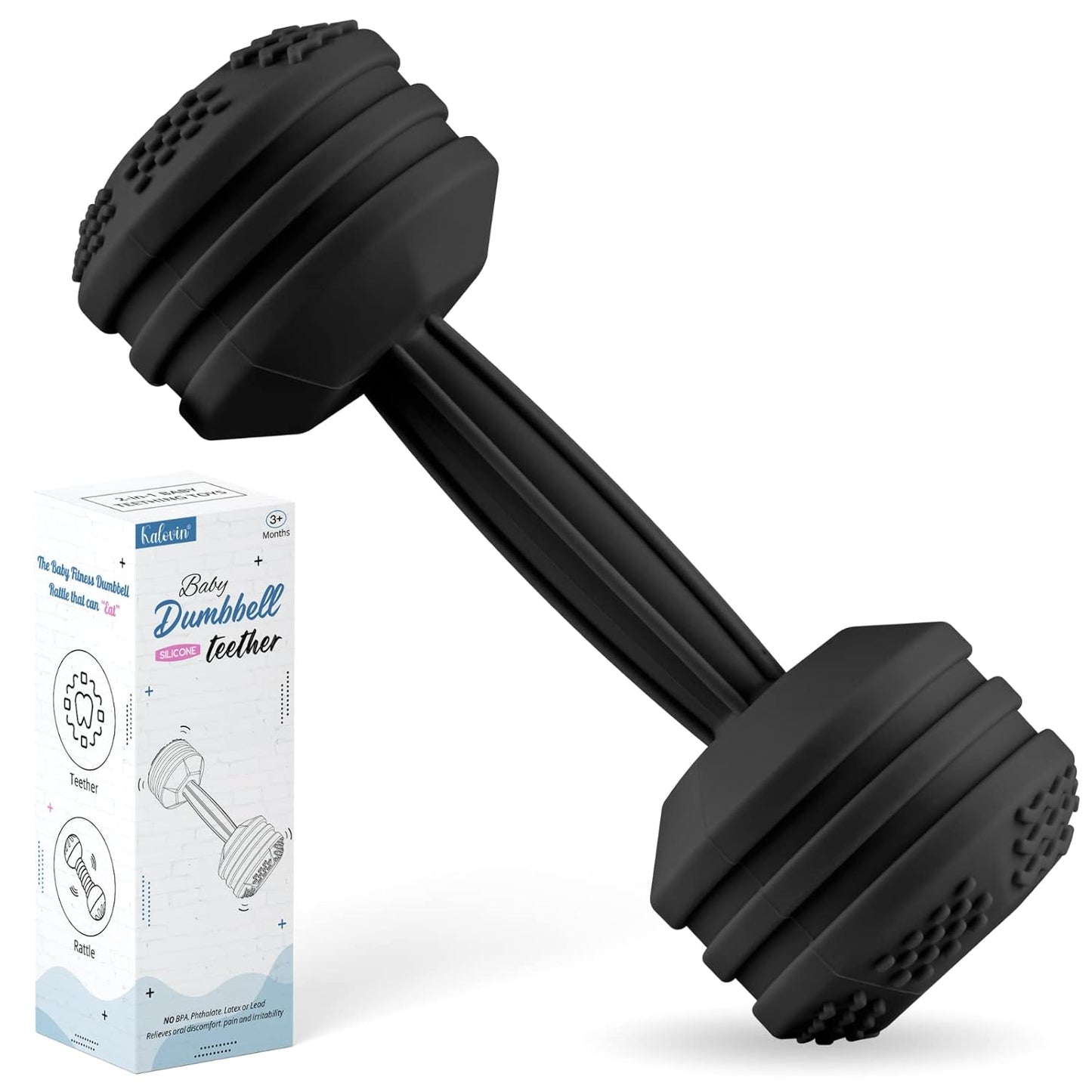 Silicone Baby Dumbbell Teether - Rattle Sensory Joy! - Kalovin