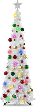 Pop Up Christmas Tree with Lights & 30 Balls - 5ft Skinny Tinsel Tree