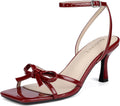 Kitten Heels with Bow Strappy Heels for Women Square Open Toe Mid