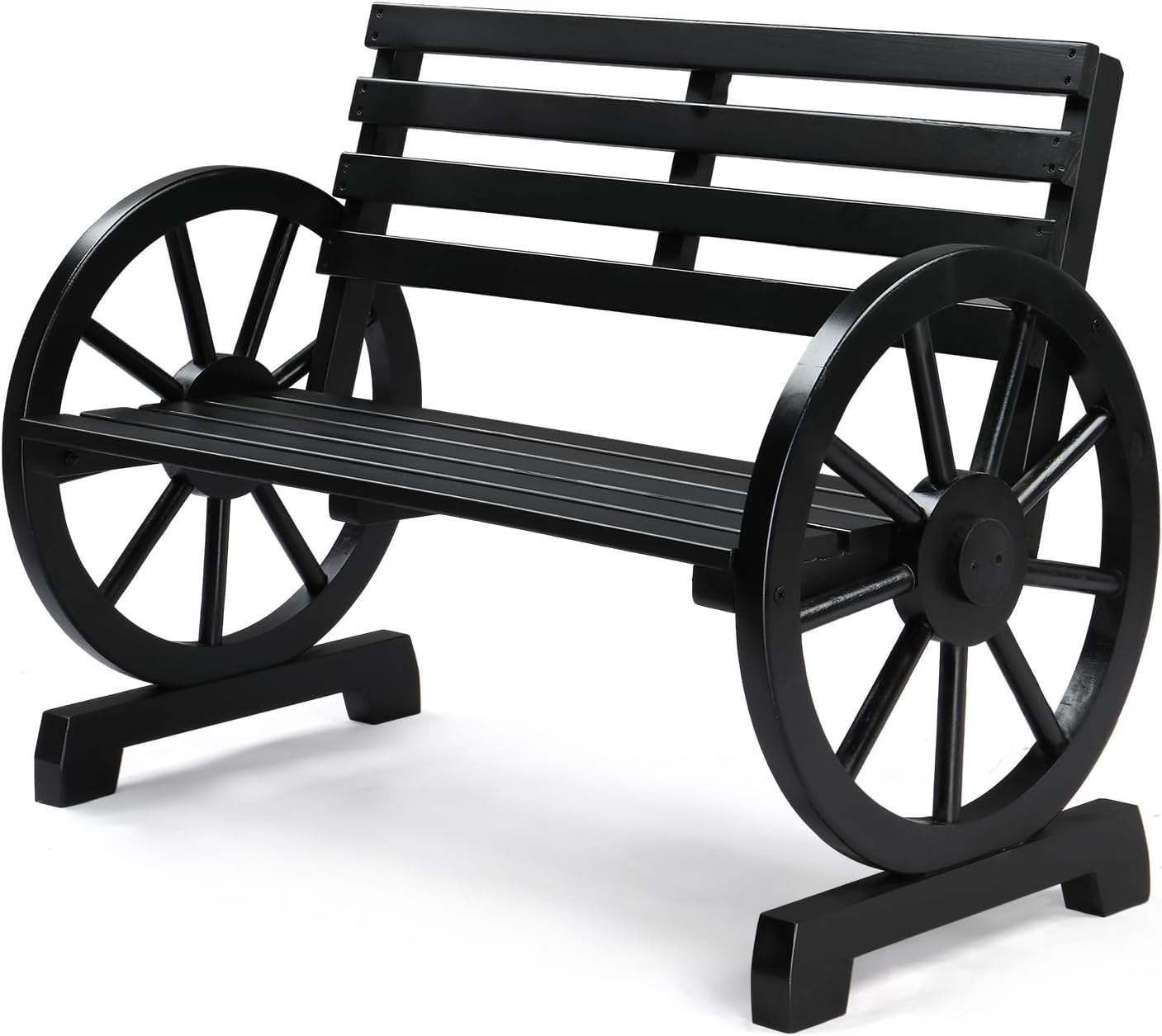 VINGLI 41in Rustic Wooden Wheel Bench for Outdoor Comfort