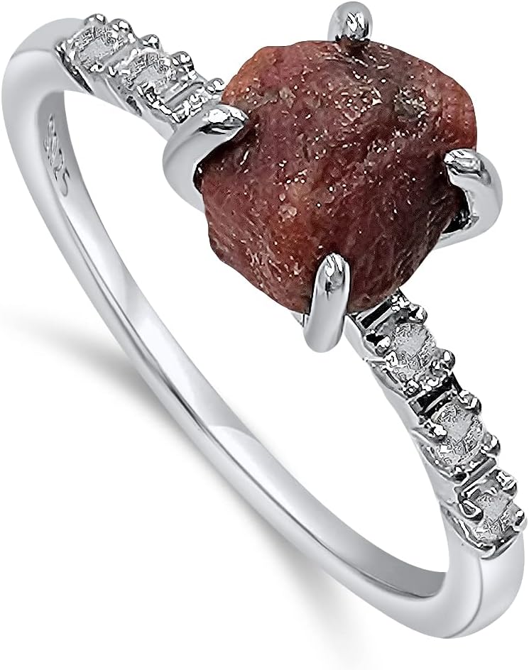 Real Raw Crystal Dainty Ring for Birthstone Gifts in White Gold