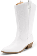 DREAM PAIRS Women's Cowboy Boots Mid Calf - Classic Western Style toe