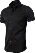 FLY HAWK Mens Button Up Short Sleeve Shirt - Breathable Bamboo Fiber